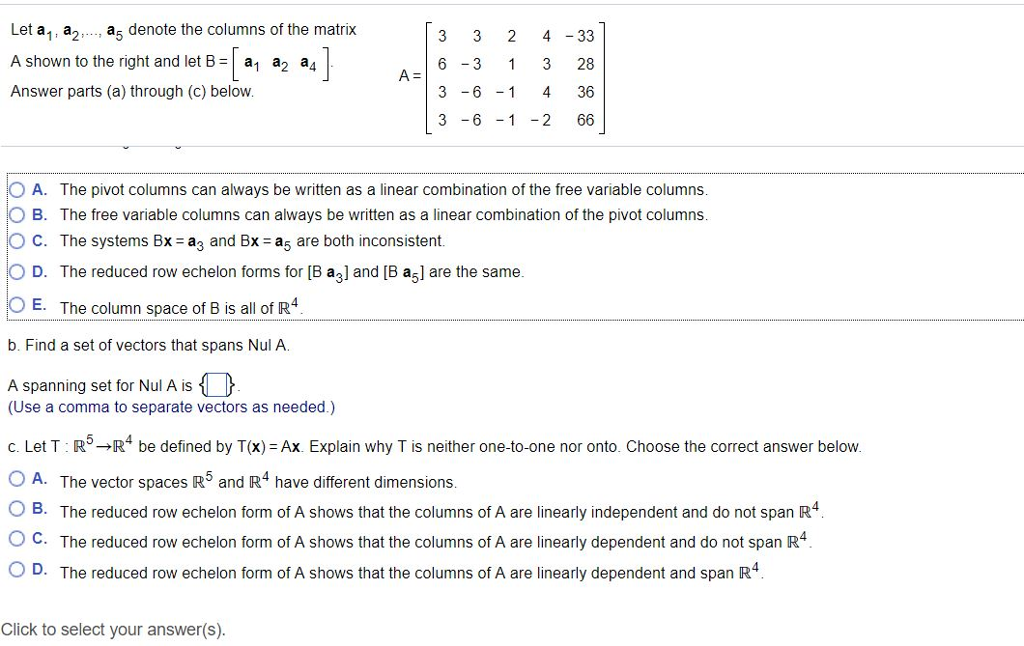 Solved Let A1, A2,. A5 Denote The Columns Of The Matrix A | Chegg.com