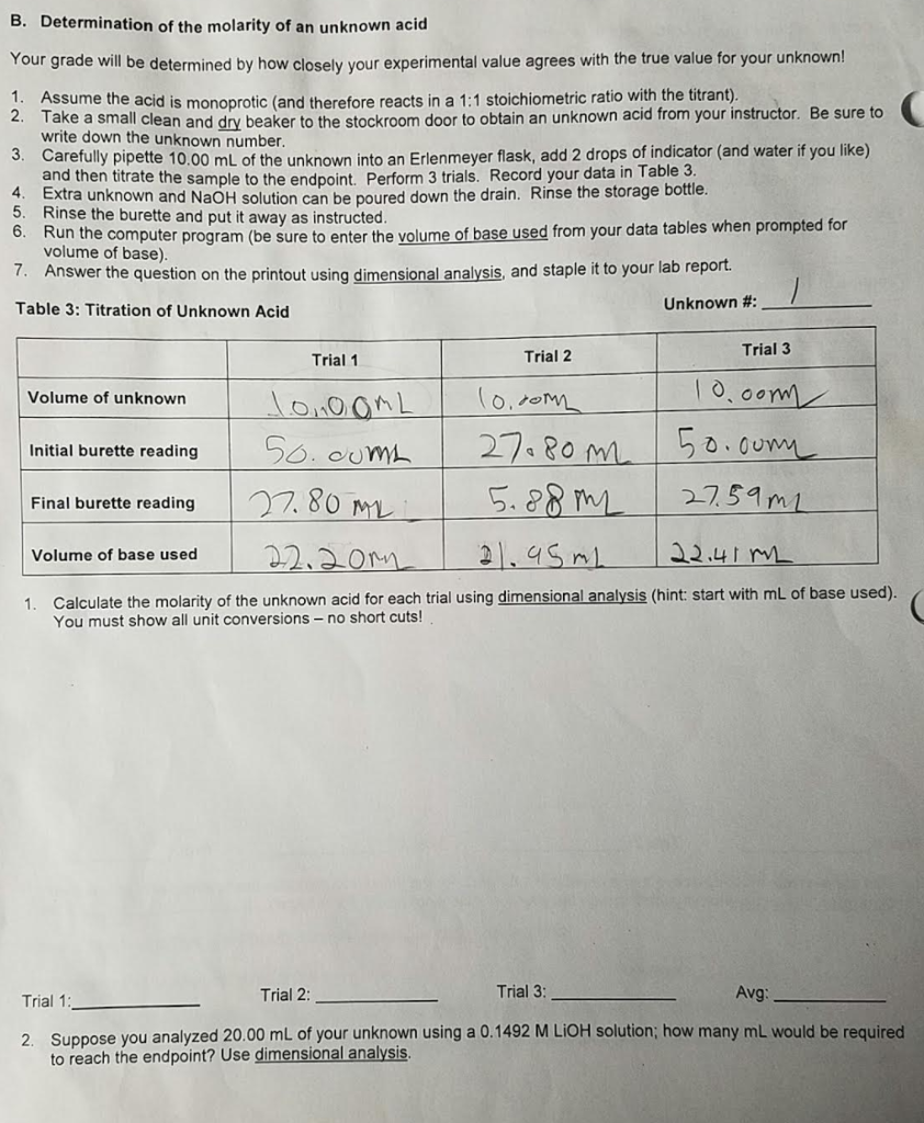 Solved Table 1: Standardization Data Trial 3 Trial 2 Trial 1 | Chegg.com