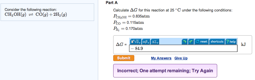 Solved Calculate delta G for this reaction at 25 degree C | Chegg.com