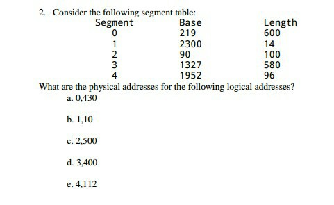 segment table following consider addresses physical solved logical answer problem been
