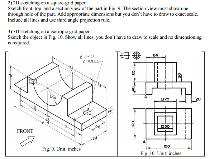 Solved 2D sketching on a square-grid paper. Sketch front, | Chegg.com