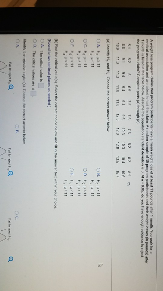 Solved A weight loss program claims that program