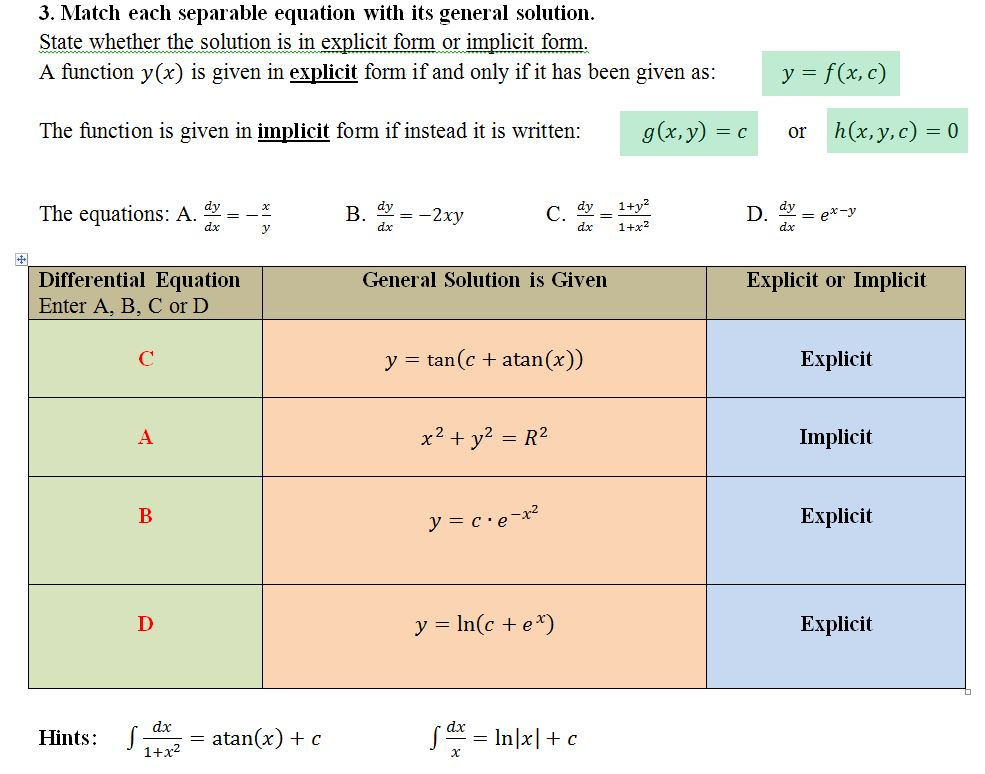 Solved Match each separable equation with its | Chegg.com