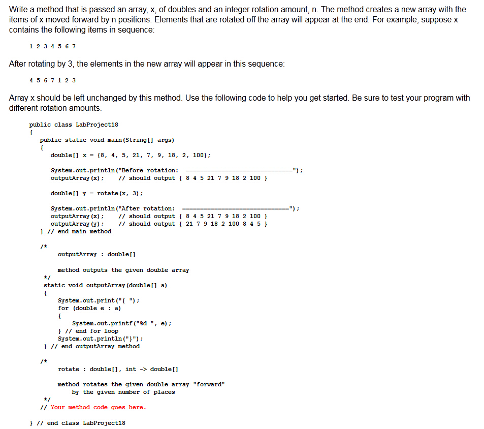 Solved Write a method that is passed an array, x, of doubles | Chegg.com