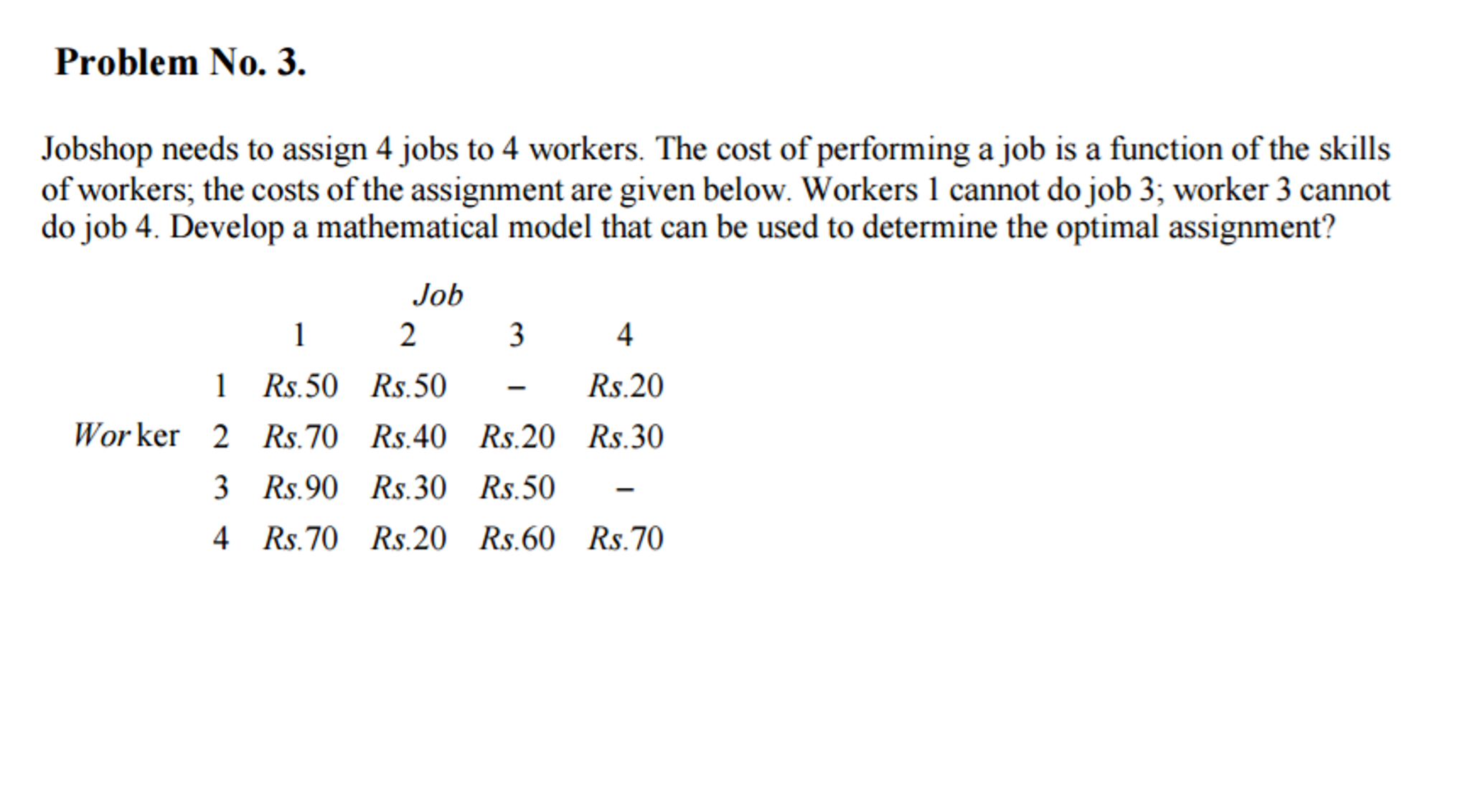 2 solve the following assignment problem of assigning four workers to four machines