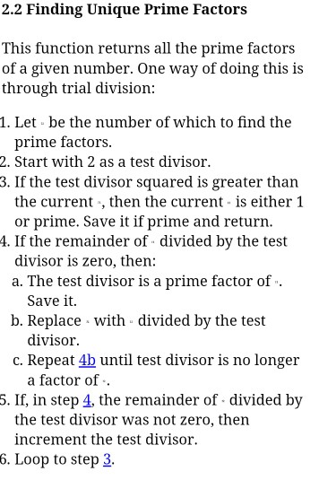 Solved 2.2 Finding Unique Prime Factors This function | Chegg.com