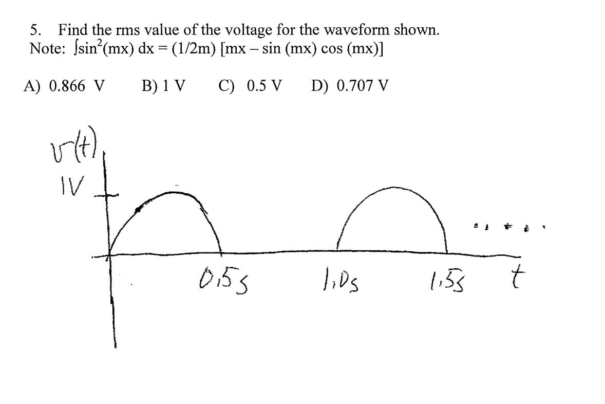Solved Find the rms value of the voltage for the waveform | Chegg.com