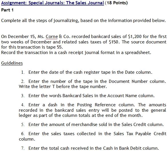 Solved Assignment Special Journals The Sales Journal (18