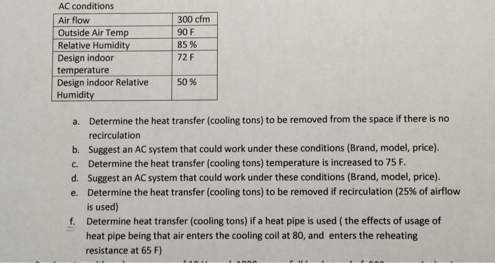 Solved Determine The Heat Transfer cooling Tons To Be Chegg