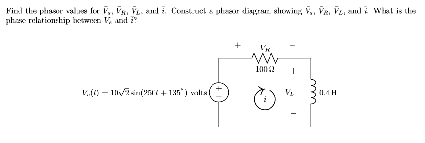 Solved Find the phasor values for ¯ Vs, ¯ VR, ¯ VL, and ¯ i. | Chegg.com