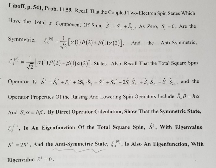 Solved Liboff, p. 541, Prob. 11.59. Recall That the Coupled | Chegg.com