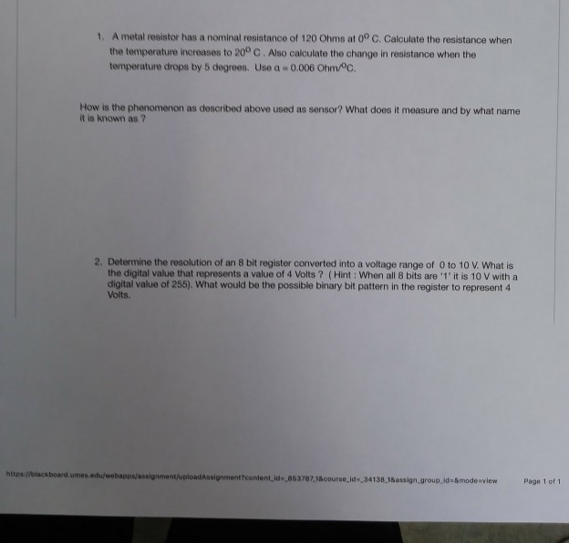 Solved A metal resistor has a nominal resistance of 120 Ohms