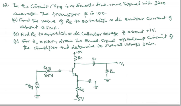 Solved In the circuit v sig is small sine wave signal with | Chegg.com