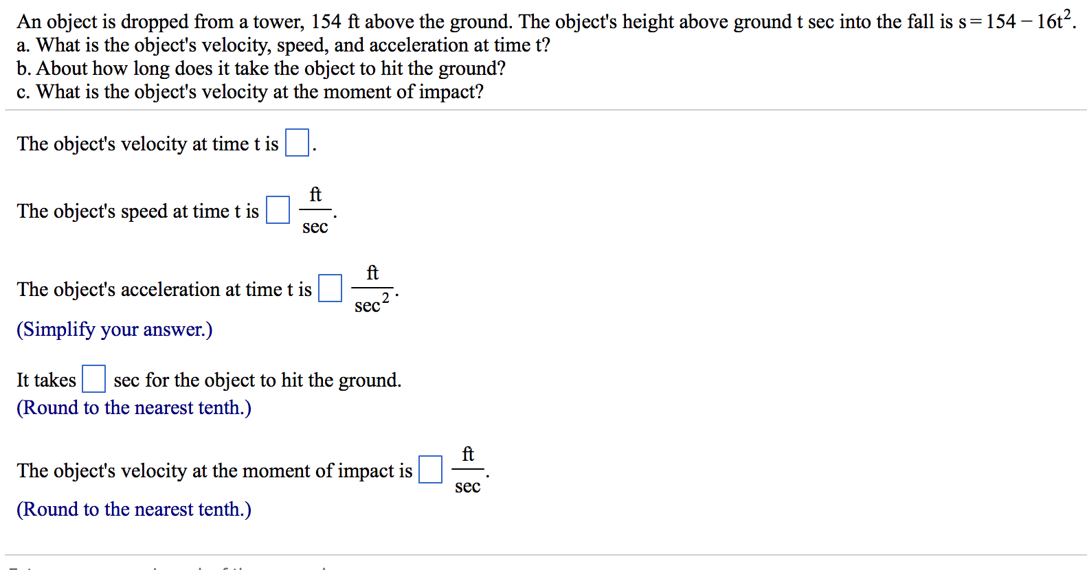 solved-an-object-is-dropped-from-a-tower-154-ft-above-the-chegg