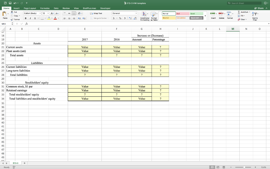 Solved 13-3 HW template G- Search Sheet ShareA Insert Page | Chegg.com