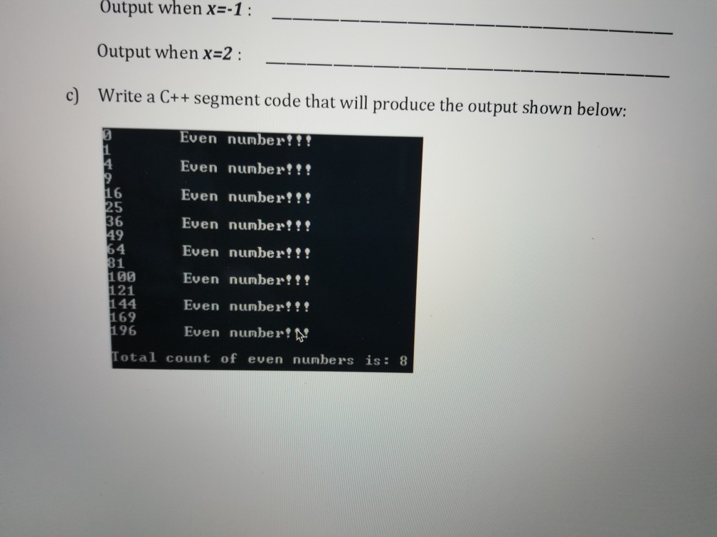 Solved Output when x=-1 : Output when x-2: Write a C++ | Chegg.com