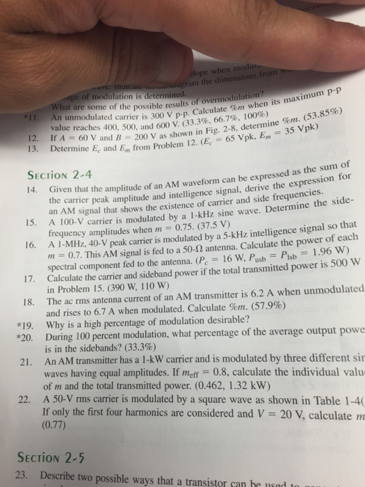 Solved 17. Calculate the carrier and sideband power if the