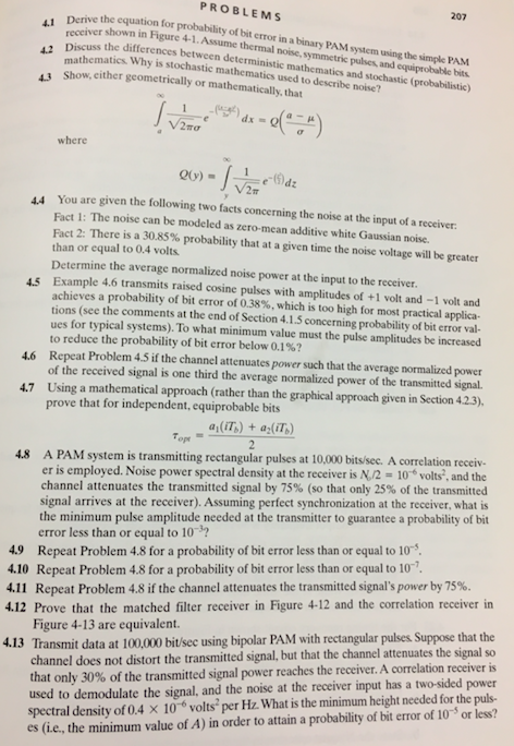 Derive the equation for probability of bit error in a | Chegg.com