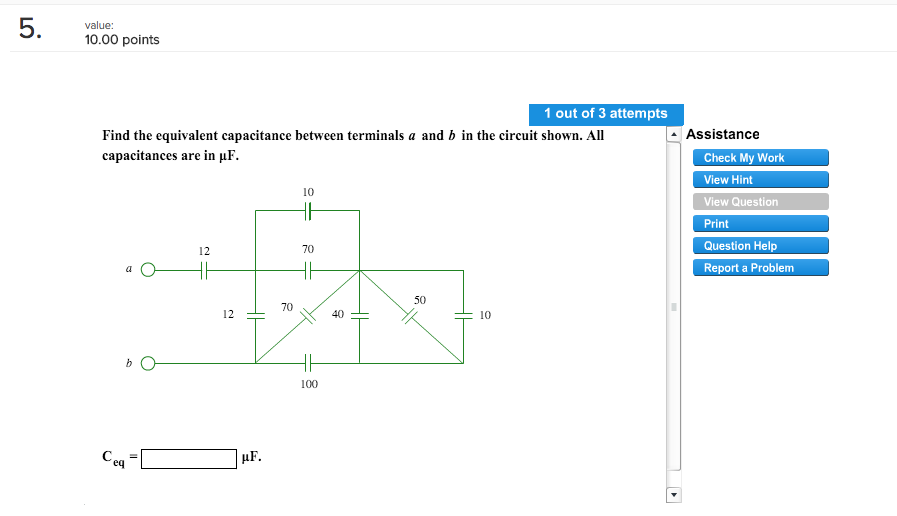 Solved Find The Equivalent Capacitance Between Terminals A 6368