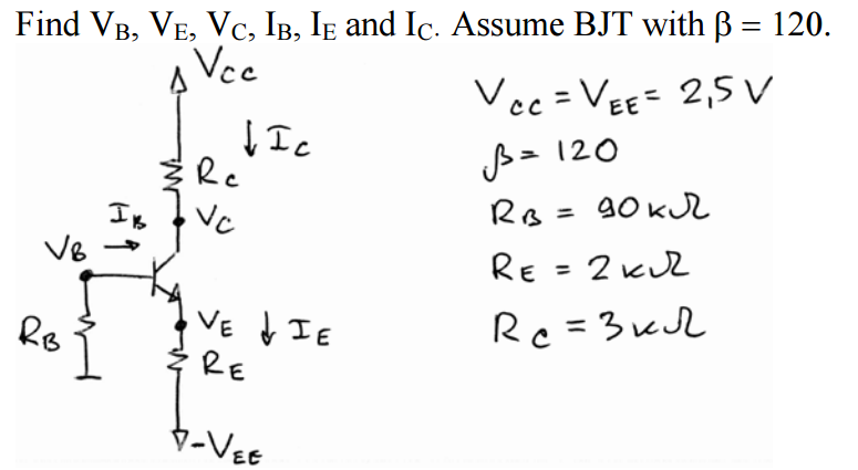 Solved Find V_B, V_E, V_C, Ib_B, I_E And I_C. Assume BJT | Chegg.com