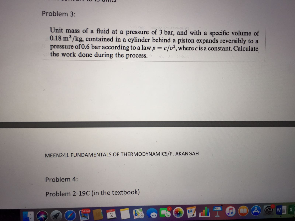 Solved Problem 3: Unit mass of a fluid at a pressure of 3 | Chegg.com