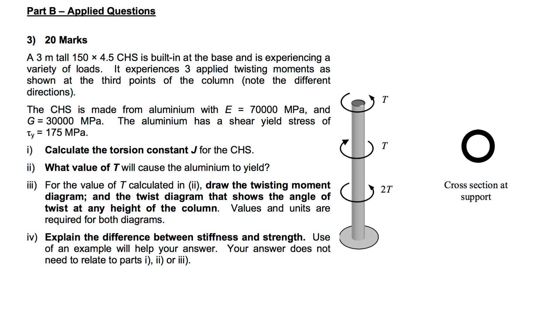 Solved Part B Applied Questions 3) 20 Marks A 3 M Tall 150 X | Chegg.com