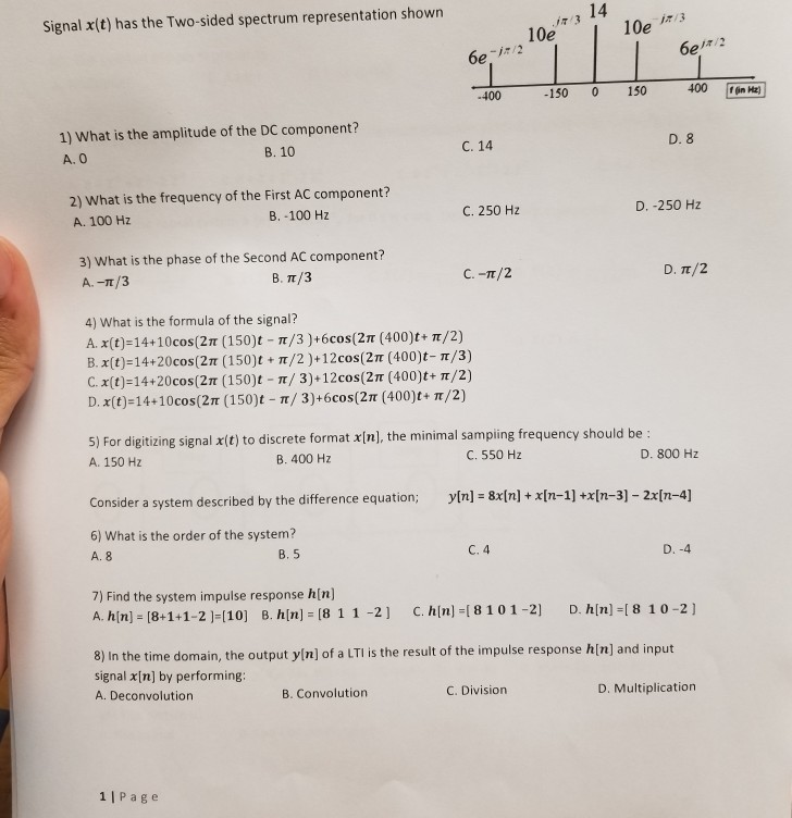 Solved Signal X T Has The Two Sided Spectrum Representation