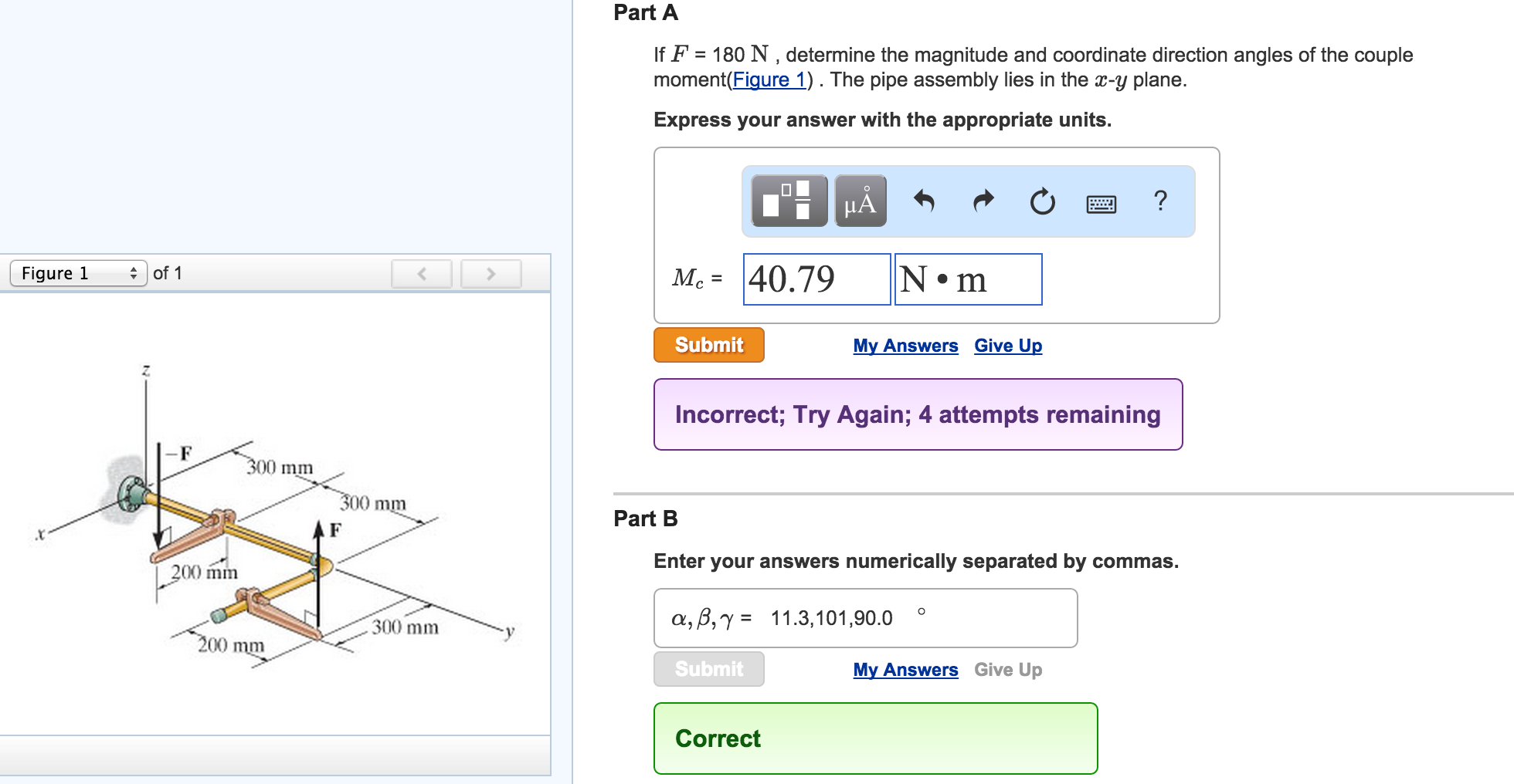 Solved If F = 180 N , determine the magnitude and coordinate | Chegg.com