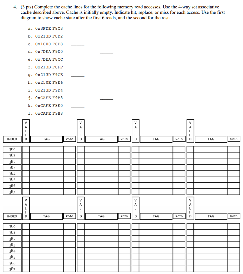 4. (3 pts) Complete the cache lines for the following | Chegg.com