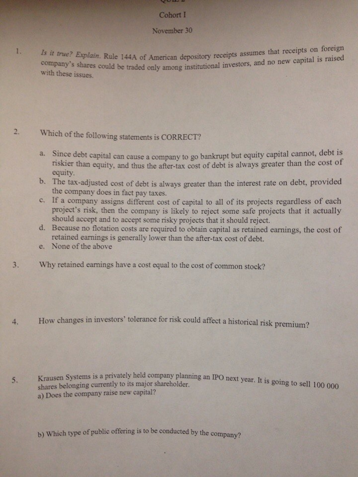 Is it true? Explain. Rule 144A of American depository | Chegg.com