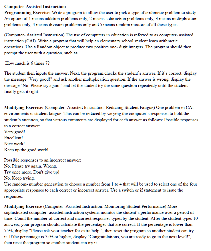 Solved Computer-Assisted Instruction Programming Exercise: | Chegg.com