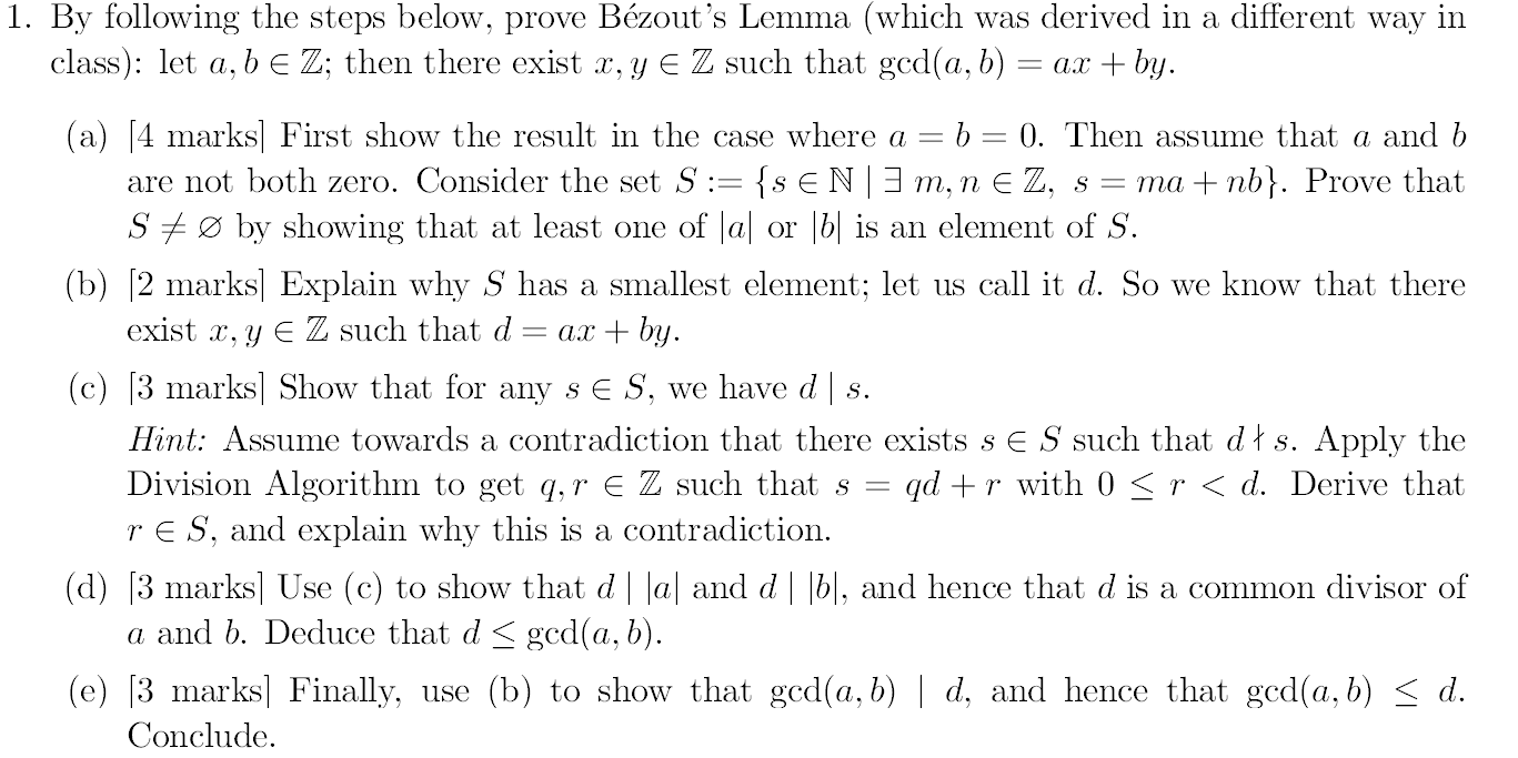 Solved By Following The Steps Below, Prove Bezout's Lemma | Chegg.com