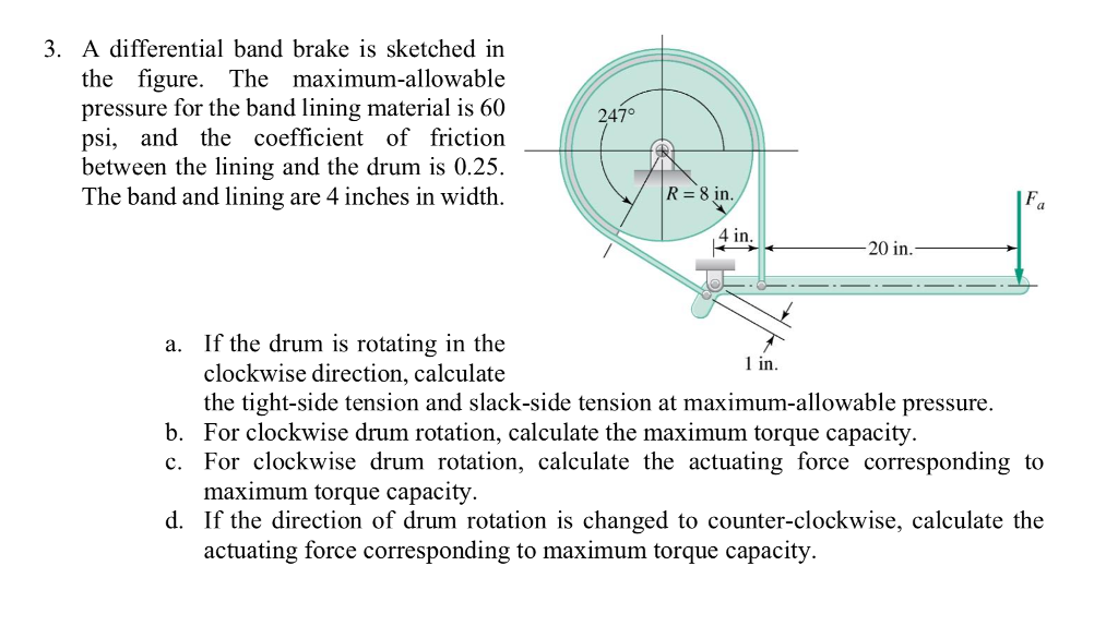 Solved 3. A differential band brake is sketched in the