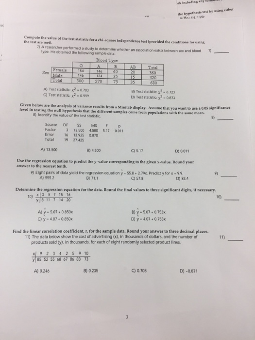 Solved Compute the value of the test statistic for a | Chegg.com