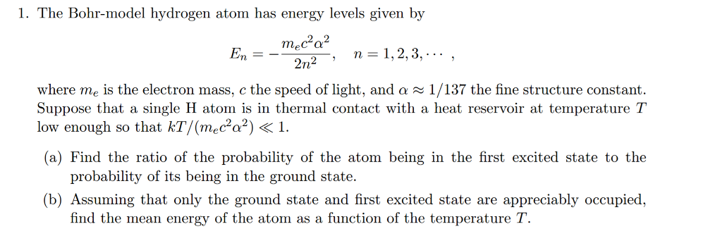 Solved The Bohr model hydrogen atom has energy levels given | Chegg.com