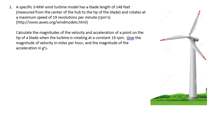 Solved A specific 3-MW wind turbine model has a blade length | Chegg.com