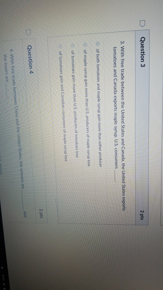 Solved D Question 3 2 pts 3. With free trade between the | Chegg.com