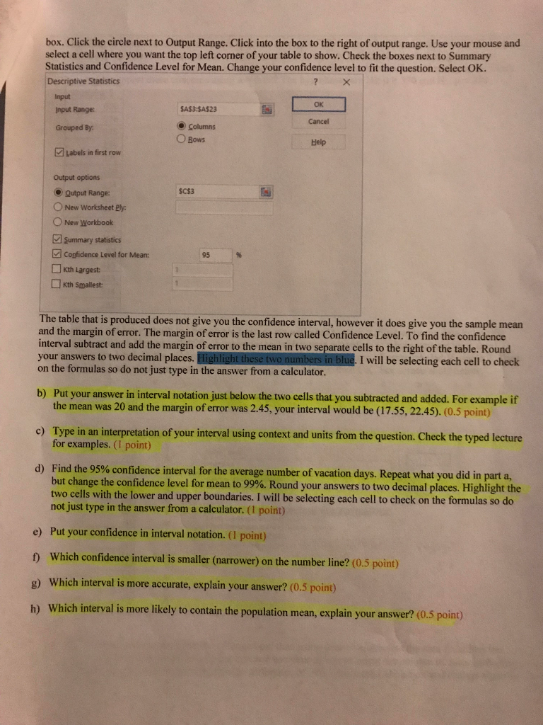 Solved questions are highlighted (a-h), need to use excel to | Chegg.com