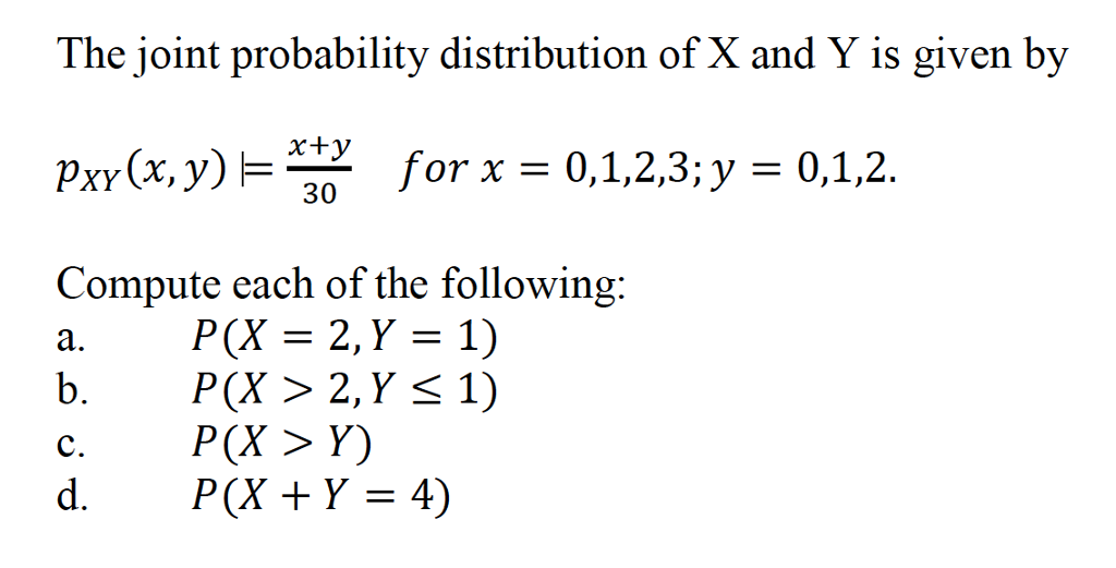 Solved The Joint Probability Distribution Of X And Y Is | Chegg.com