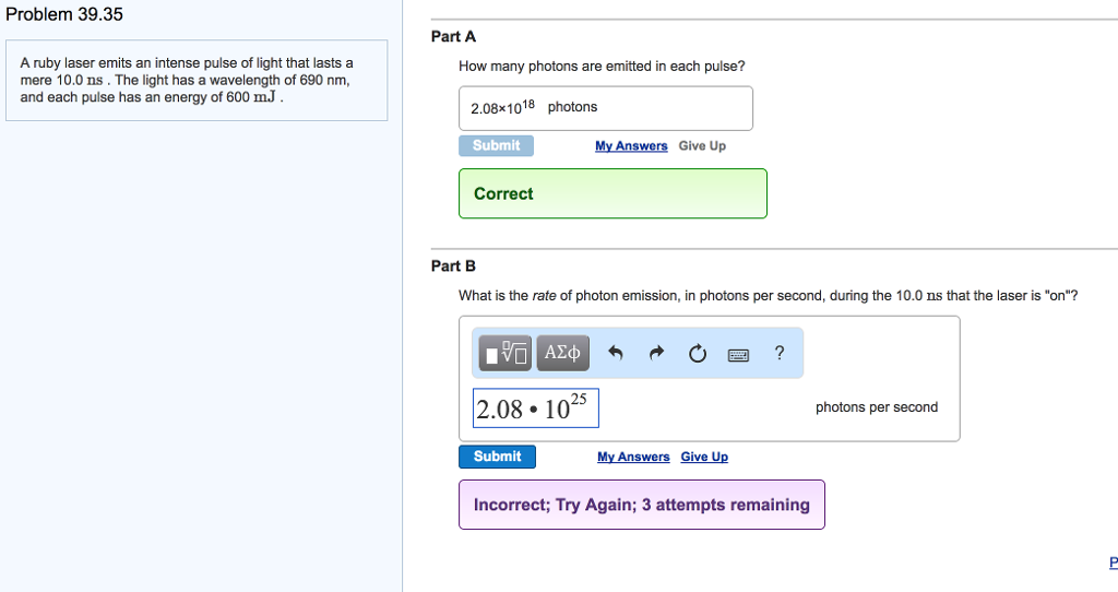 Solved A ruby laser emits an intense pulse of light that
