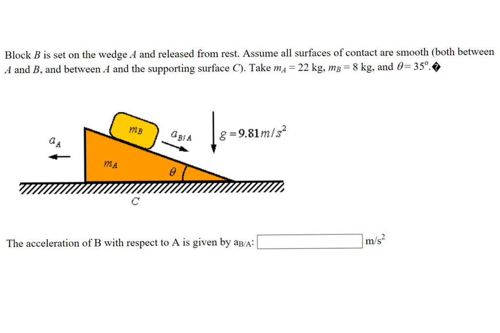 Solved Block B Is Set On The Wedge A And Released From Rest. | Chegg.com