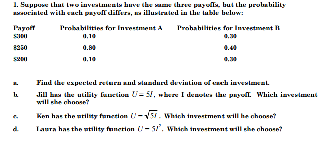 Solved 1. Suppose that two investments have the same three | Chegg.com