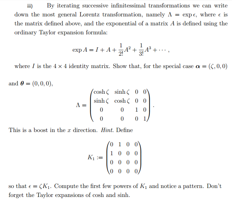 Solved Infinitessimal Generators. An infinitessimal Lorentz | Chegg.com