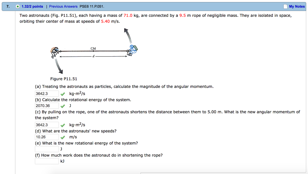 Solved Two astronauts (Fig. P11.51), each having a mass of | Chegg.com