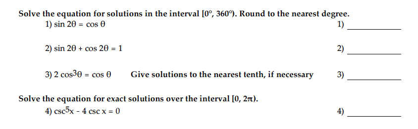 Solved Solve the equation for solutions in the interval I0, | Chegg.com