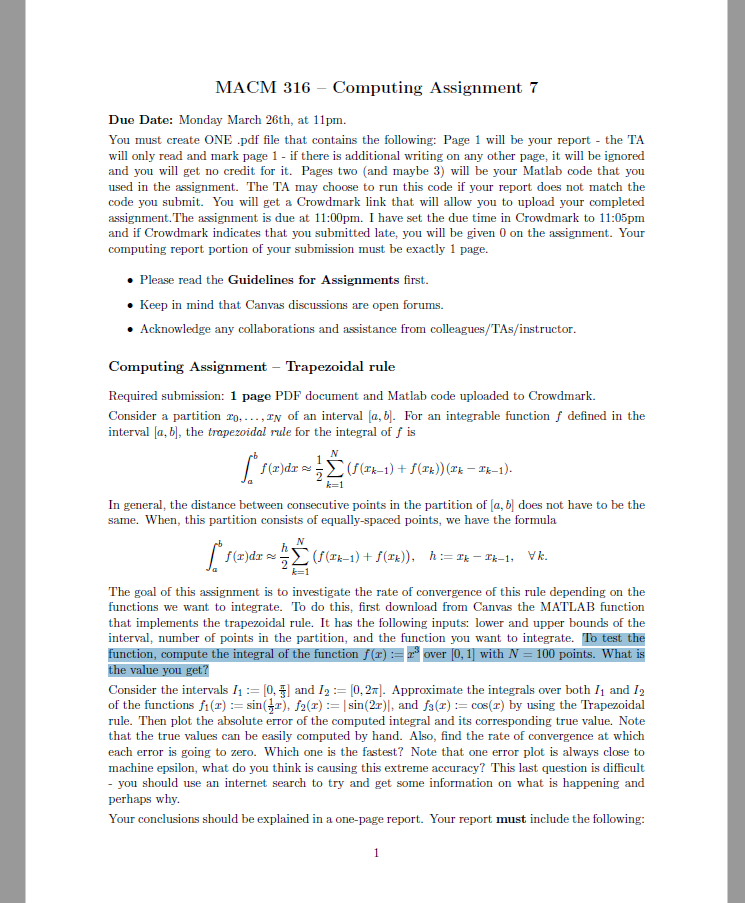 Solved MACM 316 - Computing Assignment 7 Due Date: Monday | Chegg.com