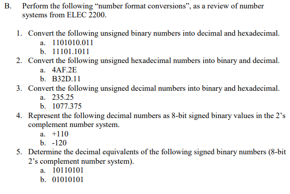 Solved B. Perform The Following "number Format Conversions", | Chegg.com