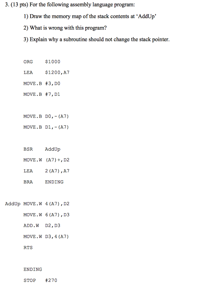 Solved 3. (13 pts) For the following assembly language | Chegg.com