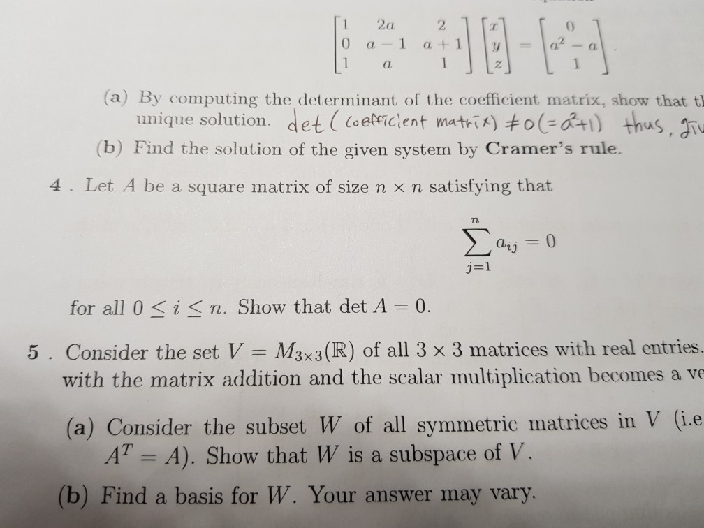 Solved: A. (a) By Computing The Determinant Of The Coeffic... | Chegg.com