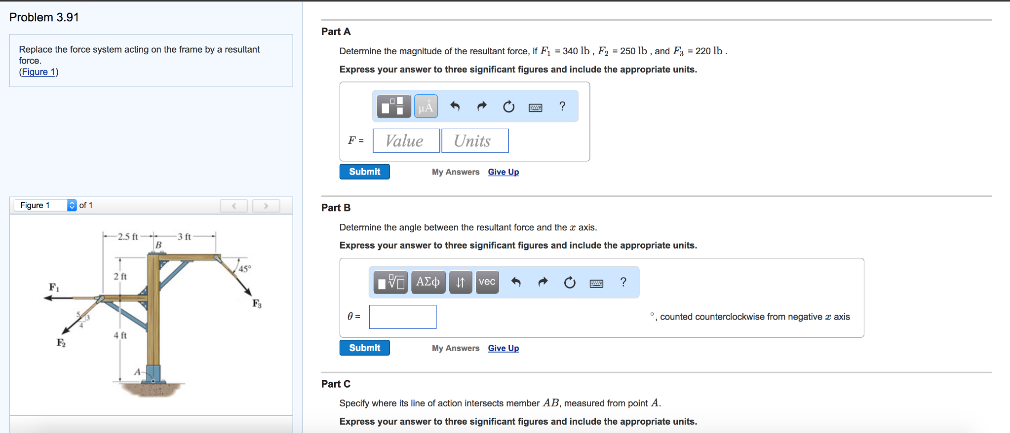 Solved Replace the force system acting on the frame by a | Chegg.com